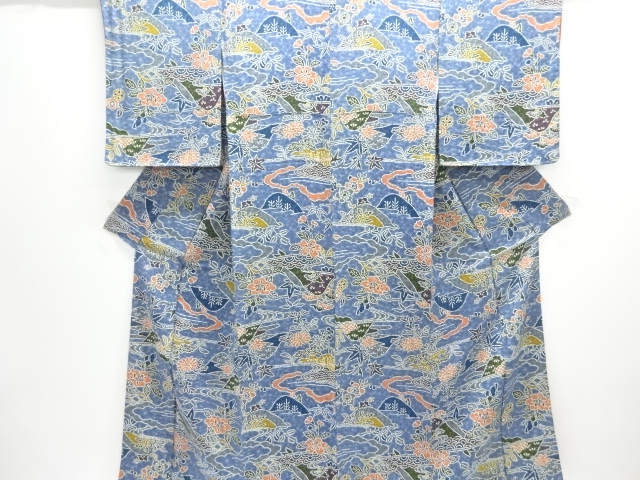JAPANESE KIMONO / KOMON / UNUSED / CHIRIMEN / FLORAL PLANTS